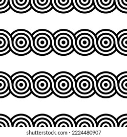 Seamless pattern with monochrome circles, rings, spirals. Abstract geometric shapes texture. Minimalistic composition for textile, web design, cards, background. Vector illustration