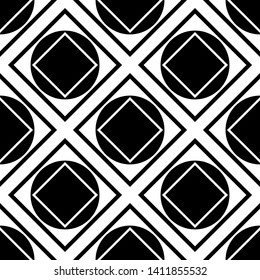 Seamless pattern. Monochrome circles and squares. Replaceable colors. Vector drawing. Background. Texture.
