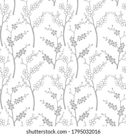 seamless pattern in monochrome color, silhouette of a sakura branch, ornament for wallpaper and fabric, paper for scrapbooking