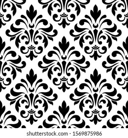 seamless pattern in monochrome colors, baroque ornament, swirls classic
