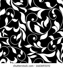 seamless pattern in monochrome colors, baroque ornament, swirls classic