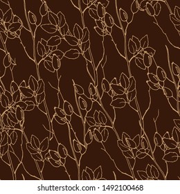 seamless pattern in monochrome colors, branches with berries