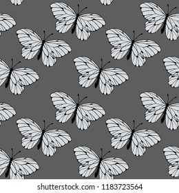 seamless pattern in monochrome colors with butterflies