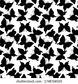 Seamless pattern in monochrome colors with butterfly, ornament for wallpaper, fabric or other design