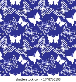 Seamless pattern in monochrome colors with butterfly, ornament for wallpaper, fabric or other design