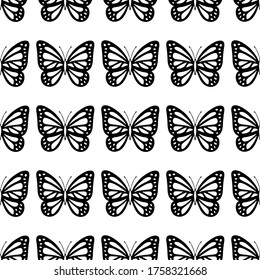 Seamless pattern in monochrome colors with butterfly, ornament for wallpaper, fabric or other design
