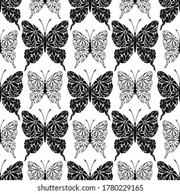 Seamless pattern in monochrome colors with butterfly, ornament for wallpaper, fabric or other design