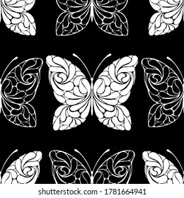 Seamless pattern in monochrome colors with butterfly, ornament for wallpaper, fabric or other design