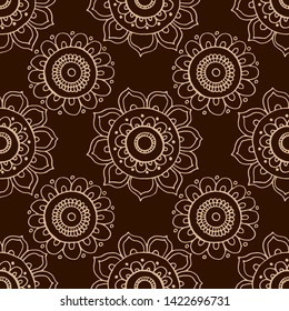 seamless pattern in monochrome colors, with ethnic ornaments in flowers