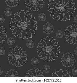seamless pattern in monochrome colors with flowers, wrapping paper, wallpaper ornament, scrapbooking