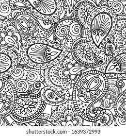 seamless pattern in monochrome colors, Indian ornaments, wallpaper, wrapping paper