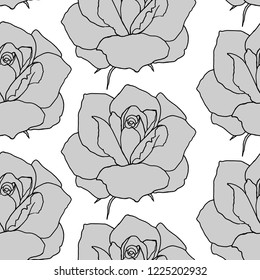 Seamless pattern in monochrome colors with rose flowers