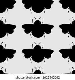 seamless pattern in monochrome colors with silhouettes of insects and bees, wallpaper ornament, wrapping paper, scrapbooking