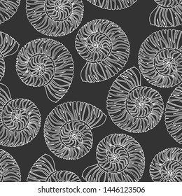 seamless pattern in monochrome colors, stylized shell