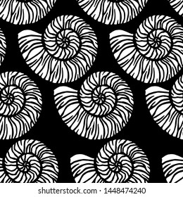 seamless pattern in monochrome colors, stylized shell