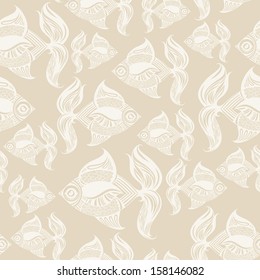 Seamless pattern with monochrome fishes. Vector illustration