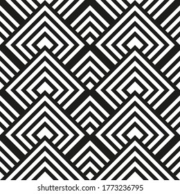 Seamless pattern. Monochrome geometric background. Optical art. Black and white texture for print, textile, packaging. Vector illustration.