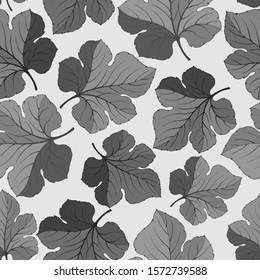 seamless pattern in monochrome gray with large leaves, wrapping paper, wallpaper ornament