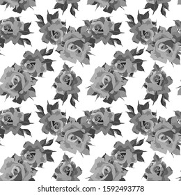 seamless pattern in monochrome gray with rose flowers, wallpaper ornament, wrapping paper
