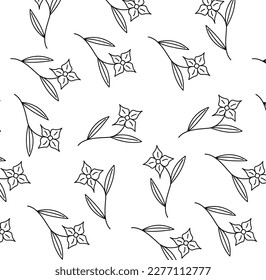 Patrón sin brillo con flores dibujadas a mano monocromáticas sobre fondo blanco. Ilustración vectorial para envolver.