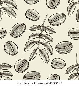Seamless pattern with monochrome hand drawn coffee tree branches