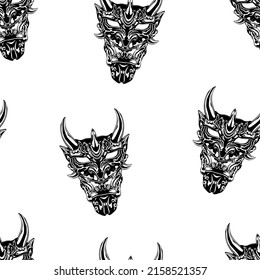 Seamless pattern of monochrome Japanese warrior mas illustration. Vector illustration template