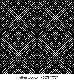 Seamless pattern. Monochrome lace background. Modern small dotted texture with regularly repeating geometrical shapes, small dots, dotted rhombus, diamond. Vector element of graphic design