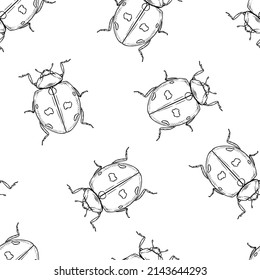 Seamless pattern of monochrome ladybugs illustration. Vector illustration template
