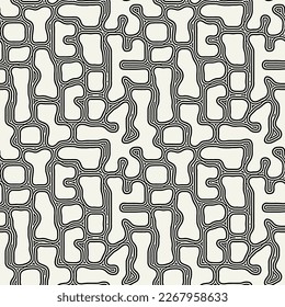 Seamless pattern with monochrome maze. Monochrome abstract background. Vector hand-drawn illustration.