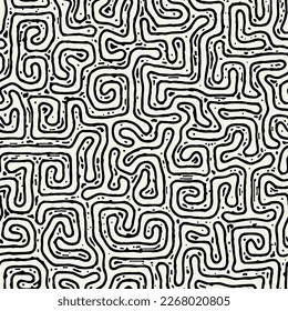 Seamless pattern with monochrome maze. Monochrome abstract background. Vector hand-drawn illustration.