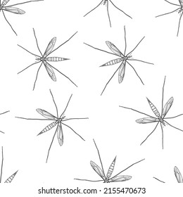 Seamless pattern of monochrome mosquito illustration. Vector illustration template