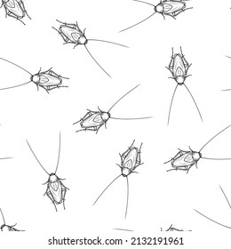 Seamless pattern of monochrome mustachioed cockroach illustration. Vector illustration template