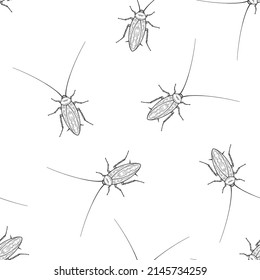 Seamless pattern of monochrome mustachioed cockroach illustration. Vector illustration template