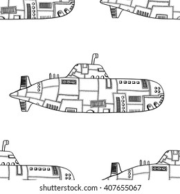 Seamless pattern of monochrome old Submarine. Vector Illustration Art