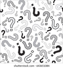 Seamless pattern with monochrome question marks. Just an infinite texture from the survey records. Query symbols - a simple background. Vector illustration.