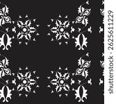 Seamless pattern with  monochrome repeating flowery ornaments; Seamless pattern with decorative elements. Vector illustration. Blue background.