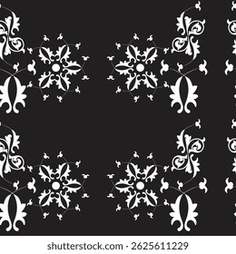 Seamless pattern with  monochrome repeating flowery ornaments; Seamless pattern with decorative elements. Vector illustration. Blue background.