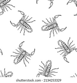 Seamless pattern of monochrome scorpions illustration. Vector illustration template