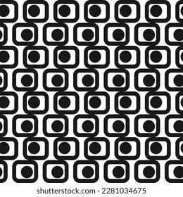 Nahtloses Muster mit monochromen Quadraten und Kreisen. Abstrakte geometrische Formen Textur. Minimalistische Komposition für Textilien, Webdesign, Karten, Hintergrund. Vektorgrafik