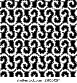 Seamless pattern. Monochrome texture of repeating geometric tiles. Ornamental pattern of spiral curls. 