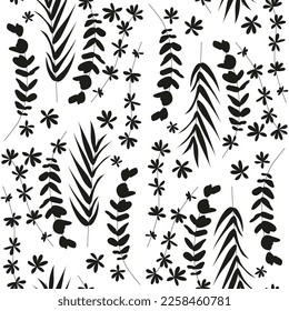 Seamless pattern with monochrome tropical palm leaves. Exotic foliage background.