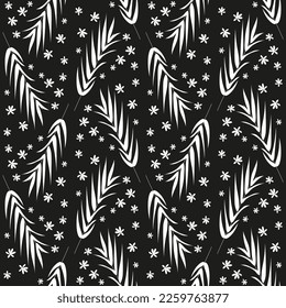 Seamless pattern with monochrome tropical palm leaves. Exotic foliage background.