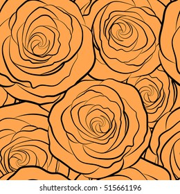 Seamless pattern with monochromee abstract yellow stylized roses silhouette. Vector illustration.