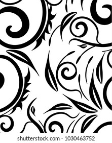 seamless pattern monogram swirls leaves stamen pattern