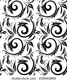 seamless pattern monogram swirls leaves stamen pattern
