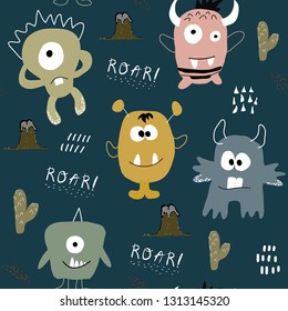 seamless pattern with monster . childish vector illustration