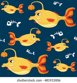 seamless pattern monster fish deep sea anglerfish