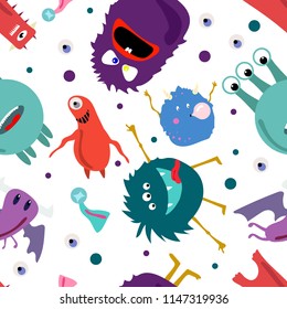 Seamless pattern. Monster party. Transparent background. Vector