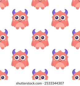 Seamless pattern with monster. Vector children's background