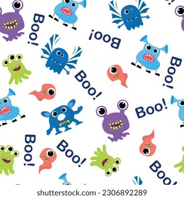 Seamless pattern with monster.  Word boo. Vector illustraiton